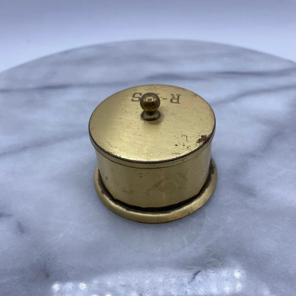 Brass Stamp Roll Dispenser Gold RTS Engraved Vintage Desk MCM Retro Academia